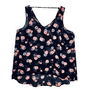 Floral Print Torrid V-Neck Tank Top SZ 3 Black Pink Floral Summer Casual Comfort